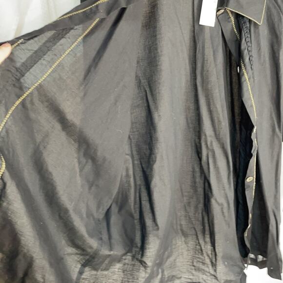 Max Studio for Ann Taylor L vintage black gauzy button down blouse nwt ruffled - Picture 8 of 10